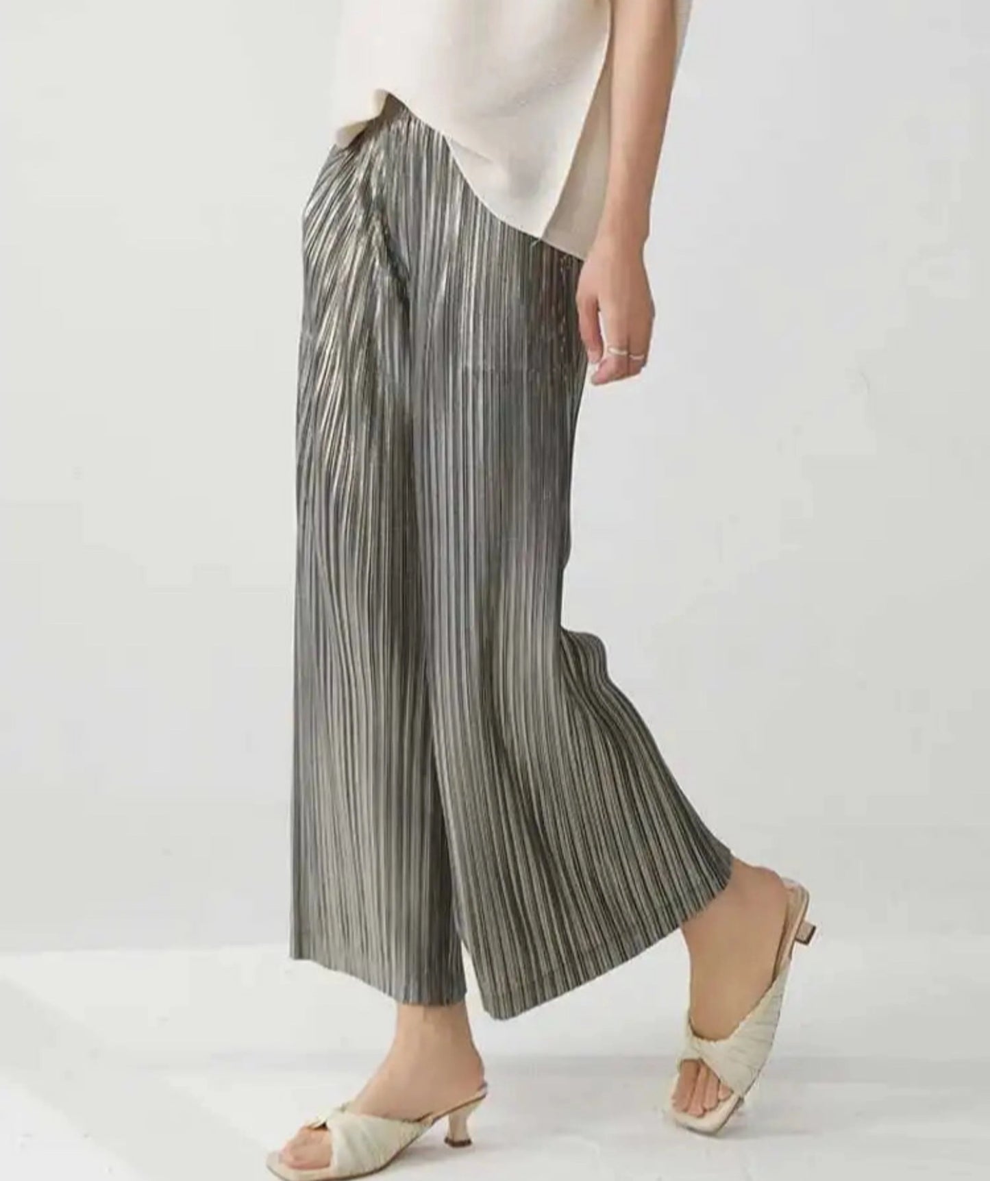 High-Waisted Plissé Trousers