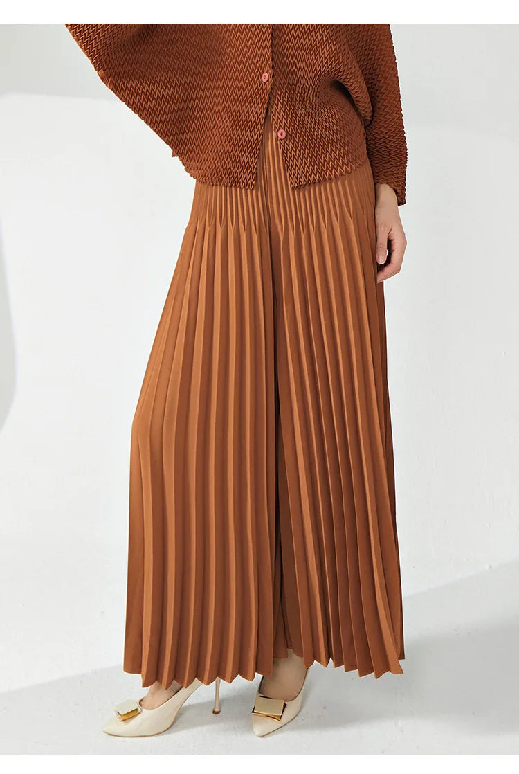 Luxe High-Waisted Plissé Pleated Trousers