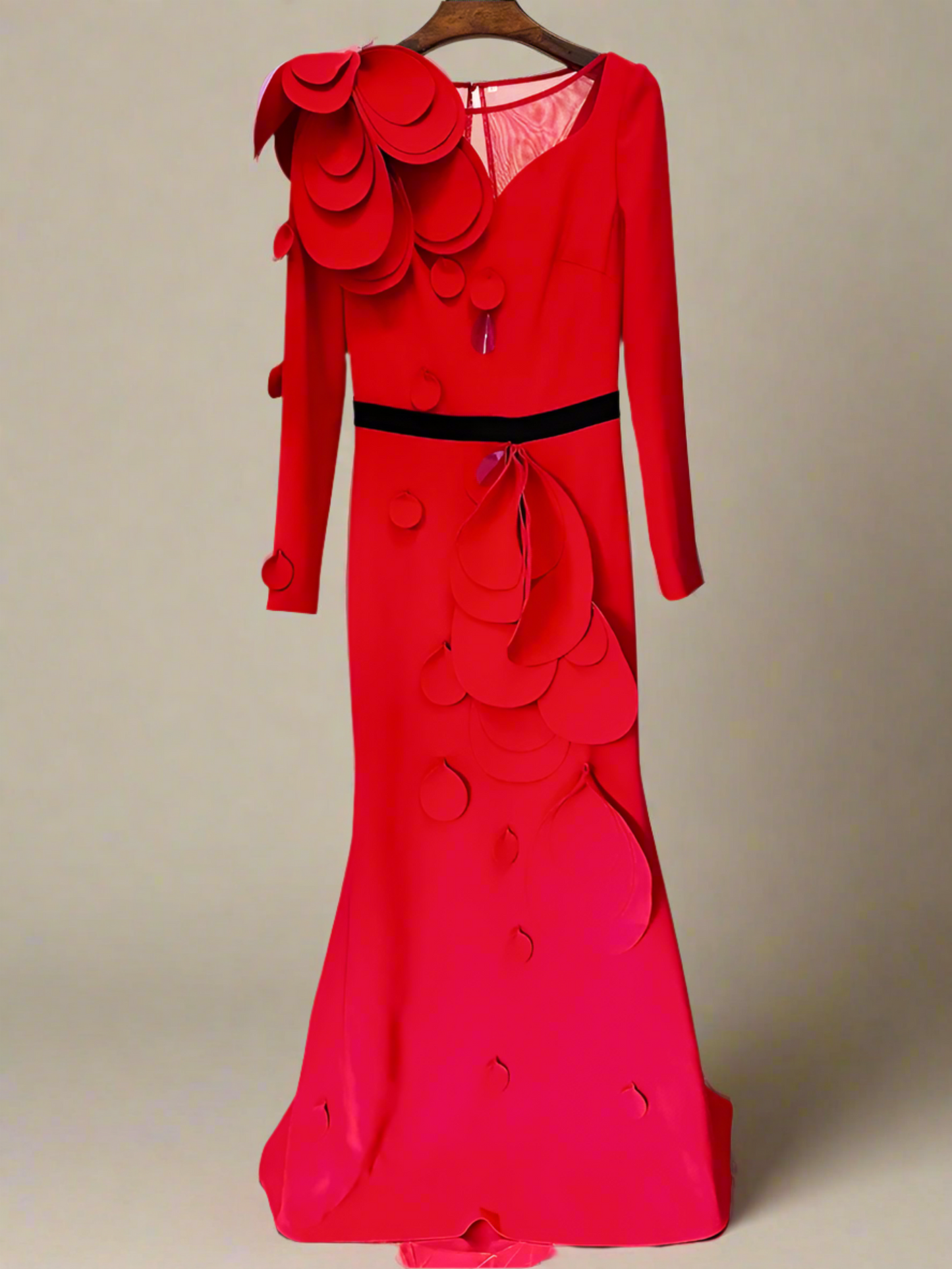 Couture Ruffled Rosette Maxi Dress