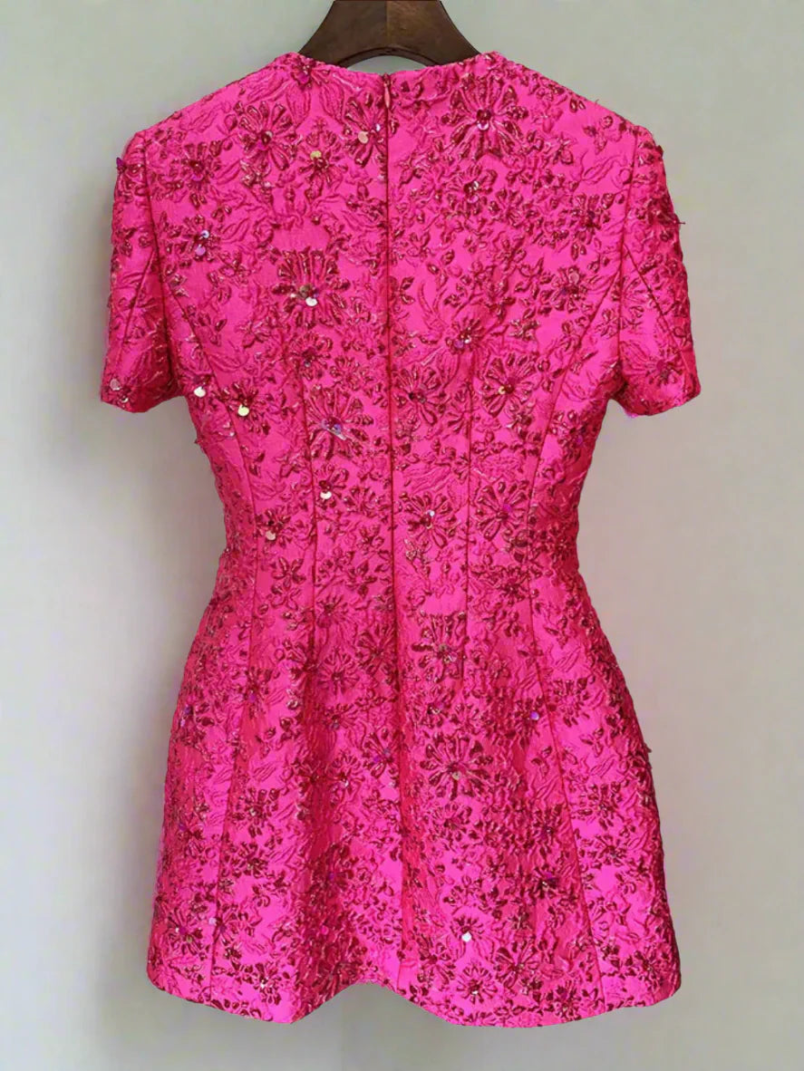 Designer Floral Sequin & Embroidered Mini Dress