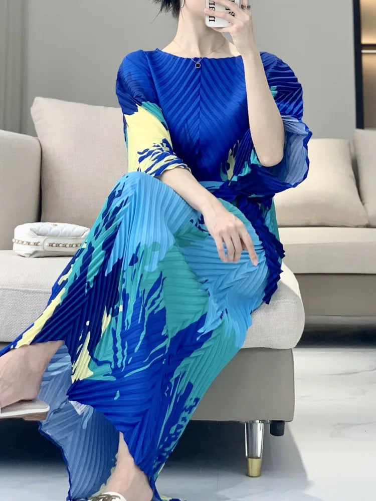 Luxe Geometric Pleated Midi Dress
