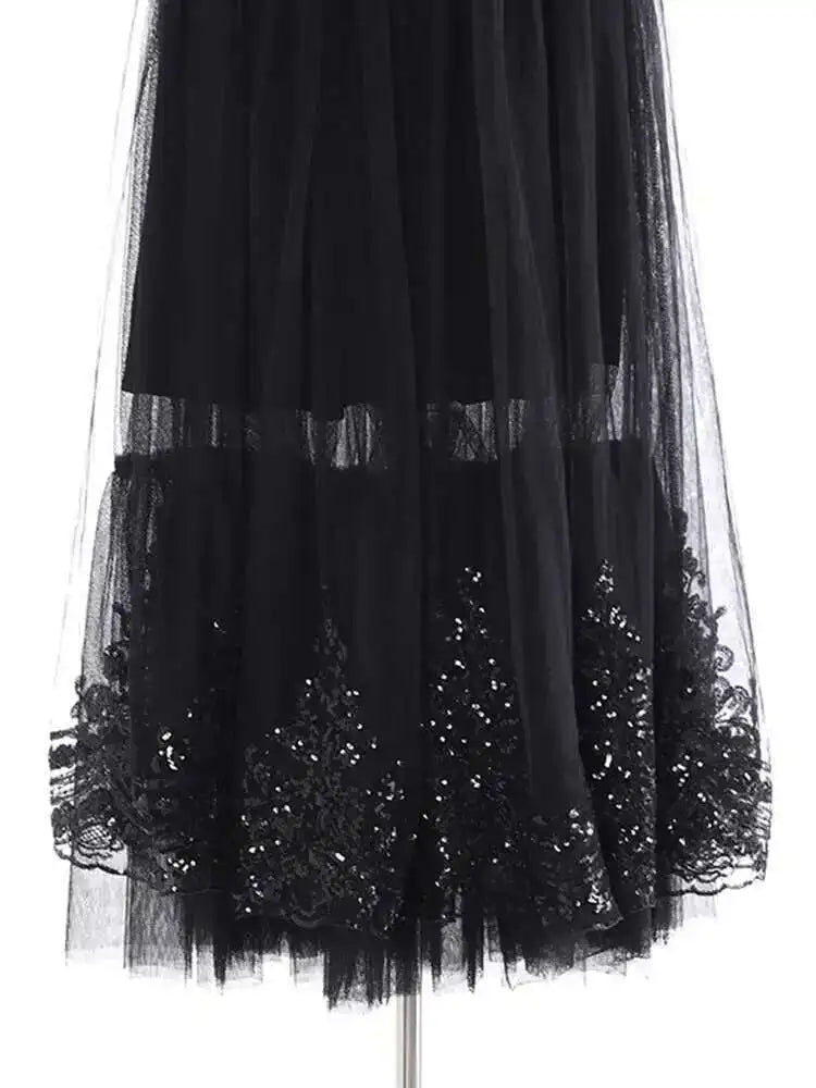 Tulle Sequin Midi Pull-On Skirt