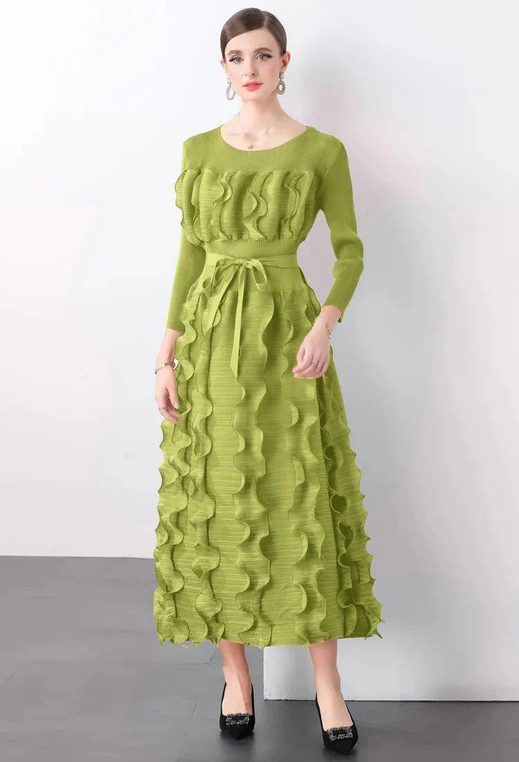 Luxe Plissé Modest Ruffle Dress
