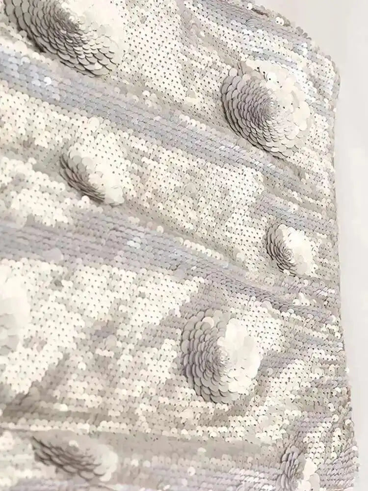 Luxury Silver Sequin Midi Skirt