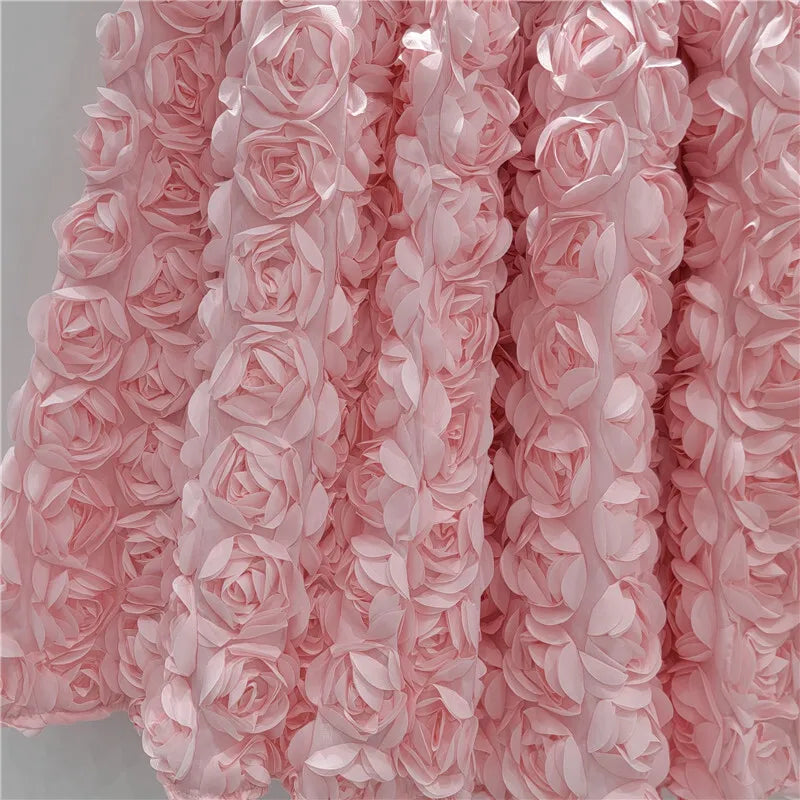Rose Tulle Romantic Flared Midi Skirt