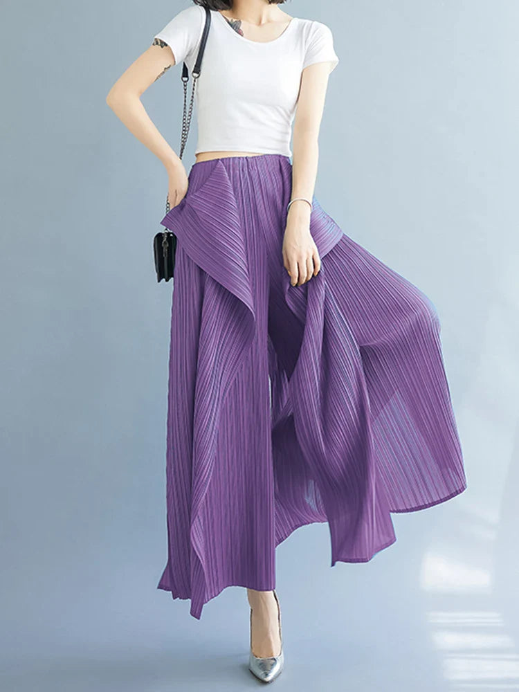 Wide Leg Plissé Pull On Trouser