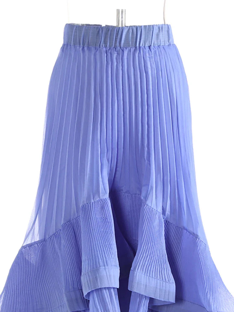 Pleated Asymmetric Ruffle Skirt