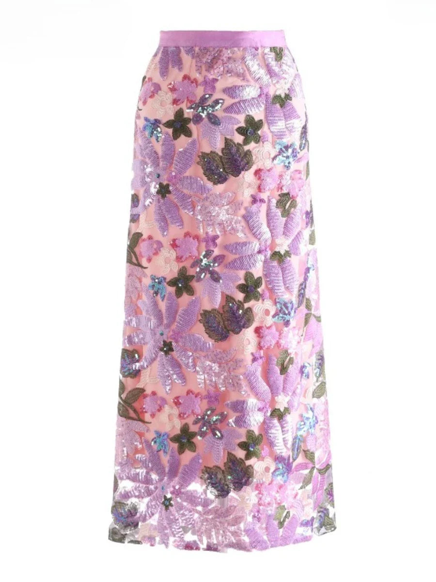Luxury Floral Sequin Skirt
