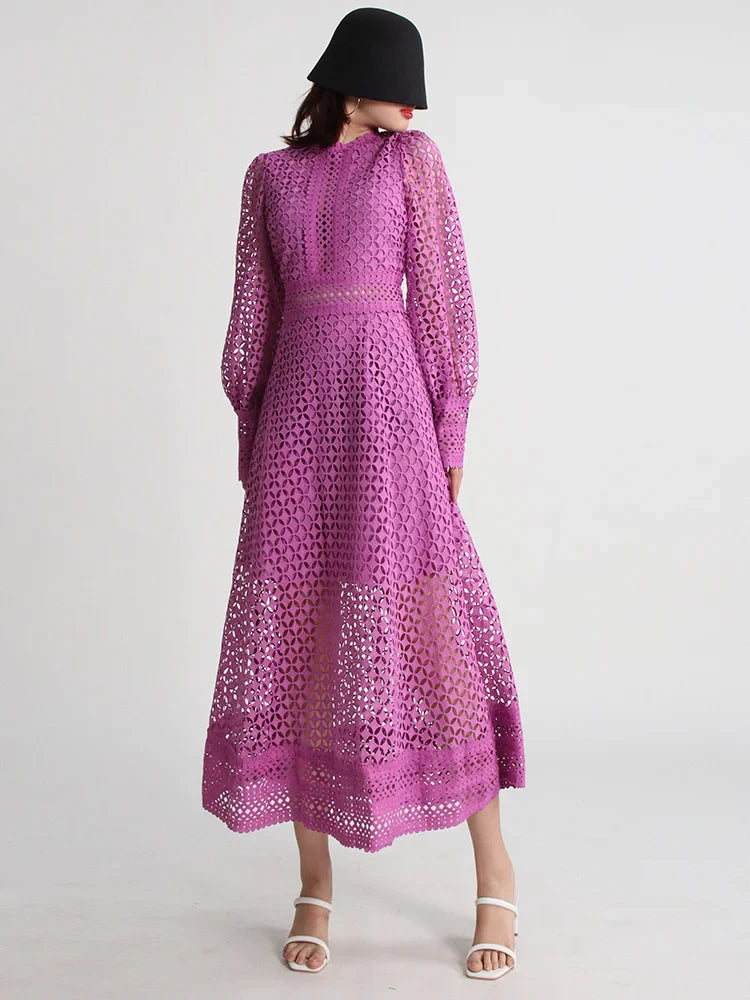 Luxury Lace Midi Dress - Long Balloon Sleeve