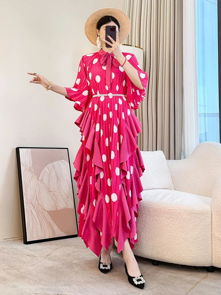 Luxury Ruffle Pleated Midi Dress
