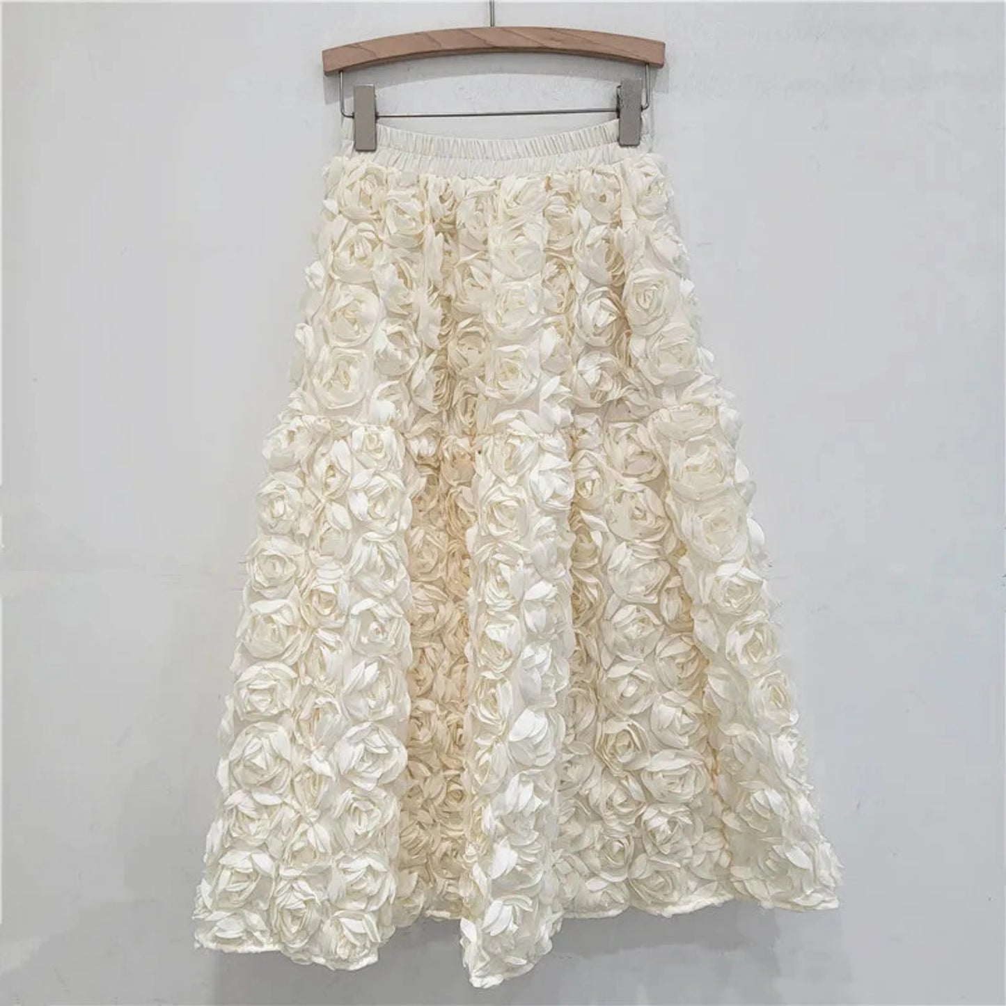 Rose Tulle Romantic Flared Midi Skirt