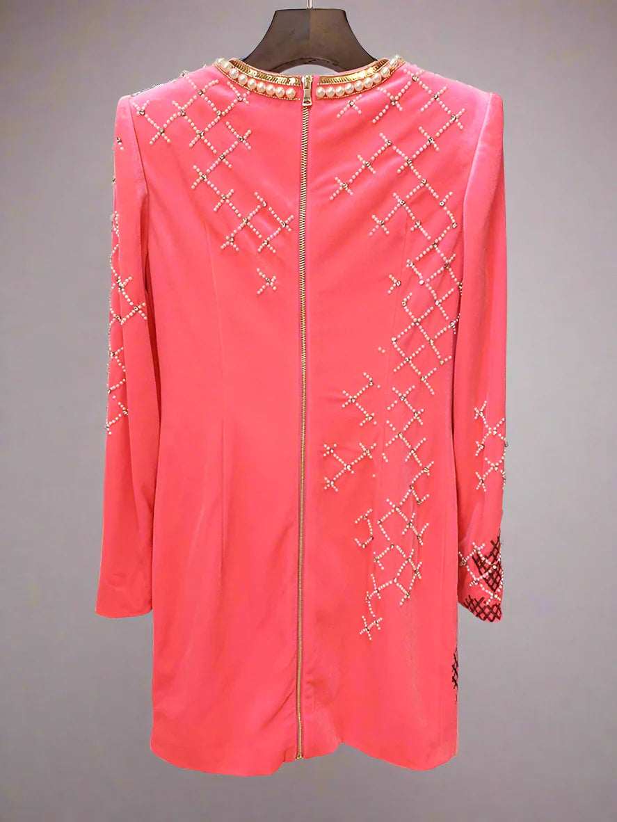 Mini Velvet Dress: Pearl & Bead Embellishments