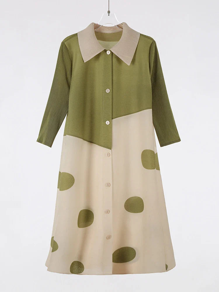 Luxury Japanese Pleated Polka Dot Blouse Dress