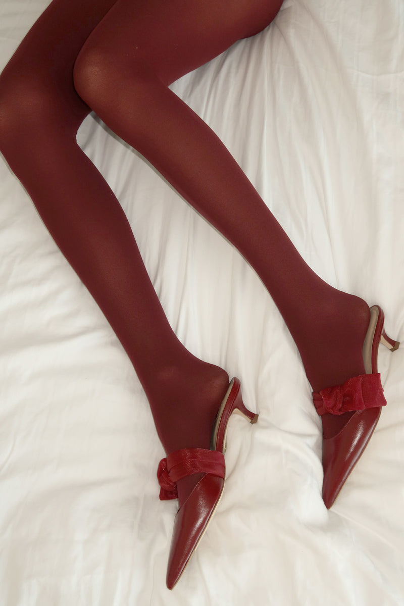 SIDE TIE MULE 45 IN BORDEAUX NAPPA AND MESH