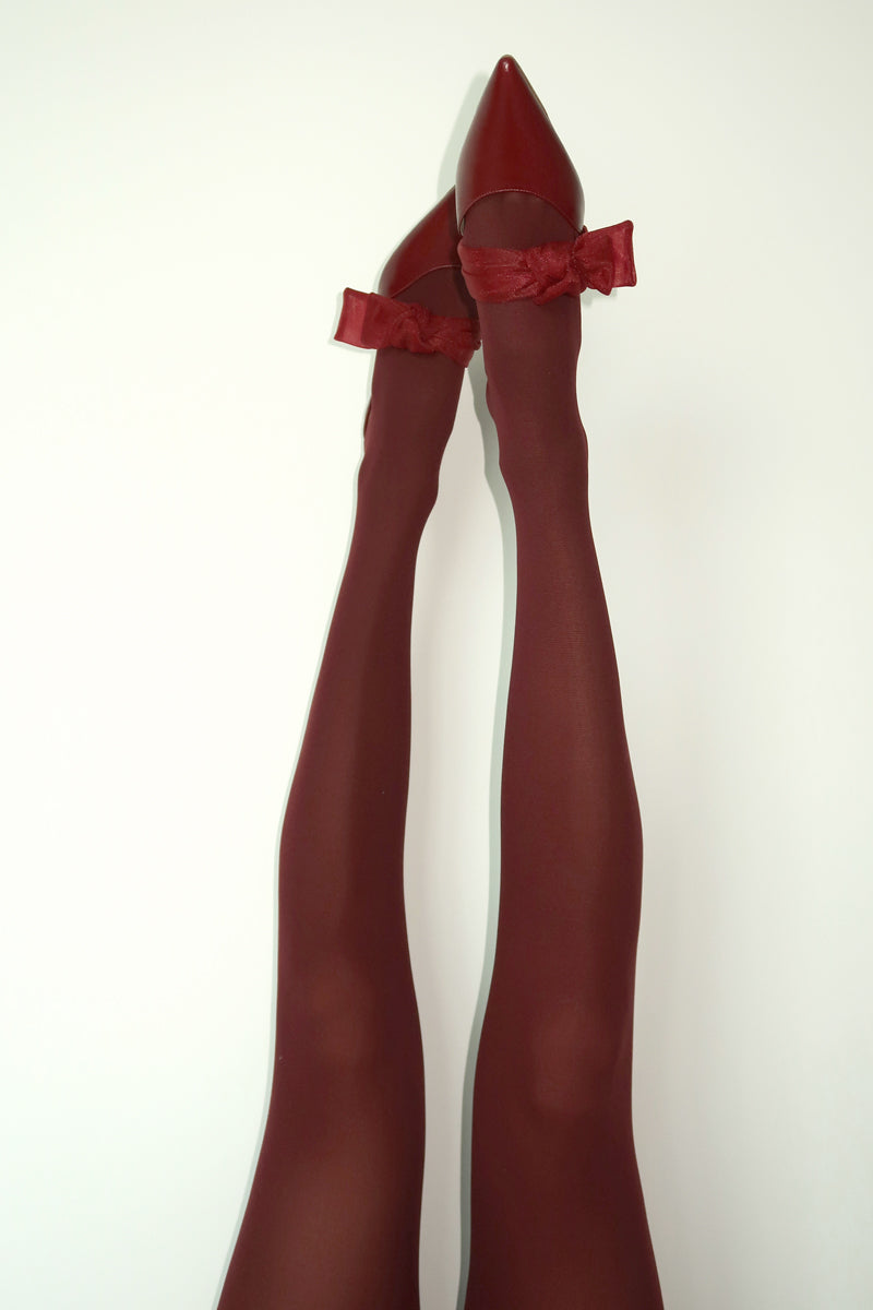 SIDE TIE MULE 45 IN BORDEAUX NAPPA AND MESH