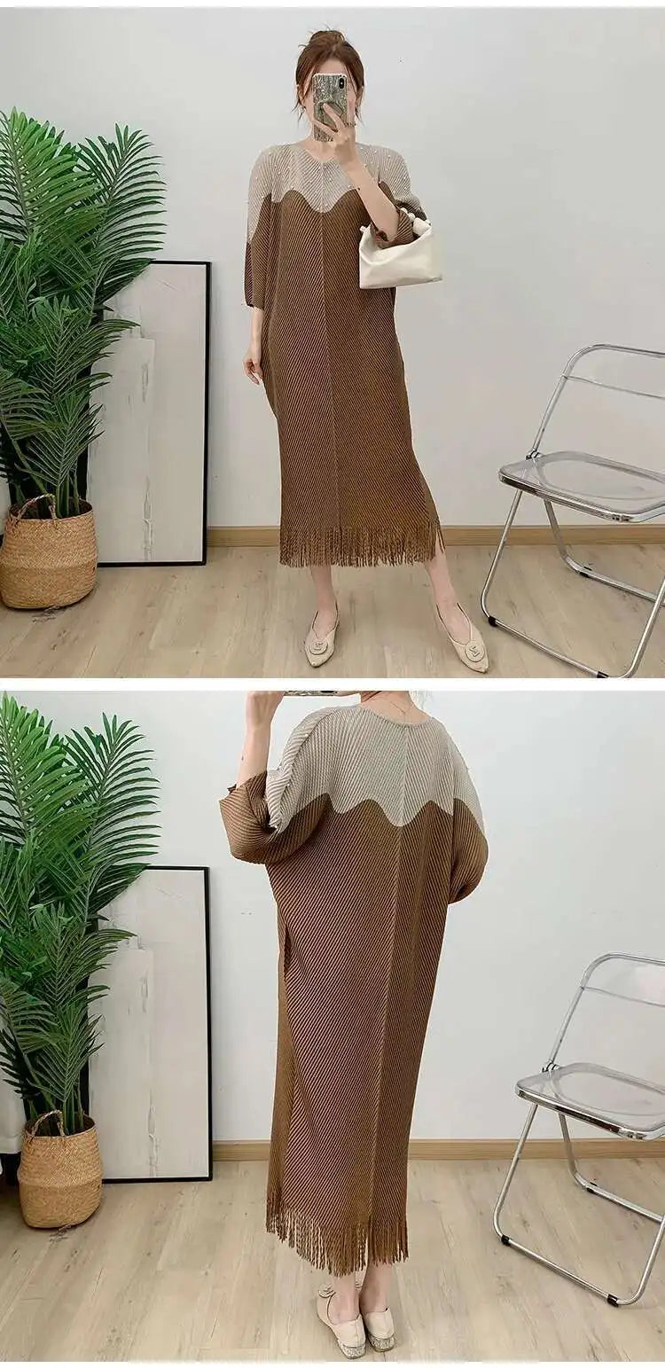 Luxury Plissé Dress with Tassel