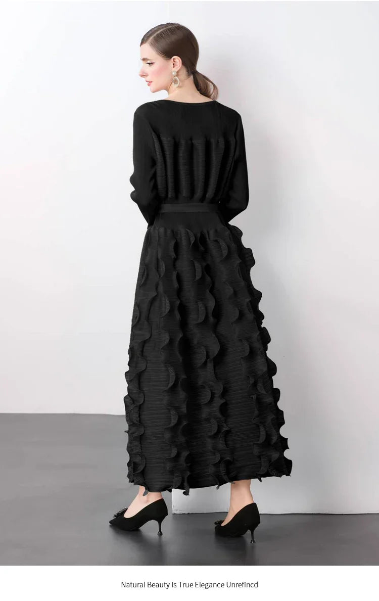 Luxe Plissé Modest Ruffle Dress