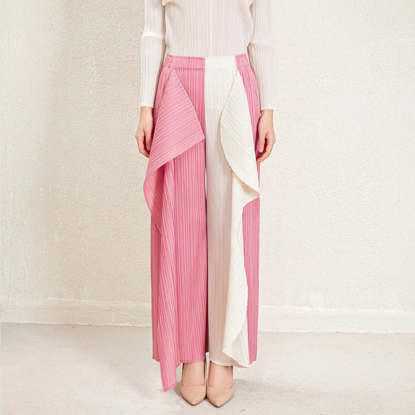 Women's Luxurious Pull-on Plissé Pleated Wide Leg Pant