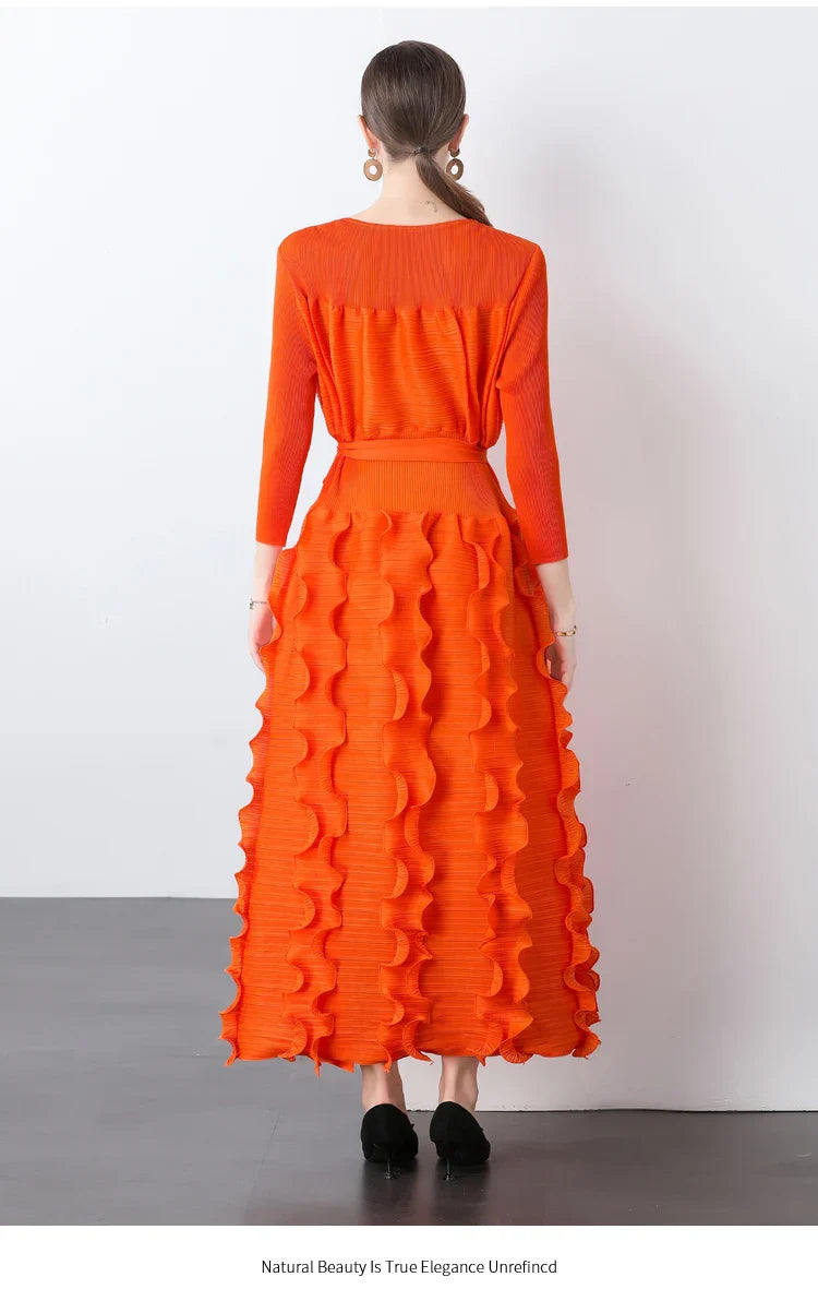 Luxe Plissé Modest Ruffle Dress