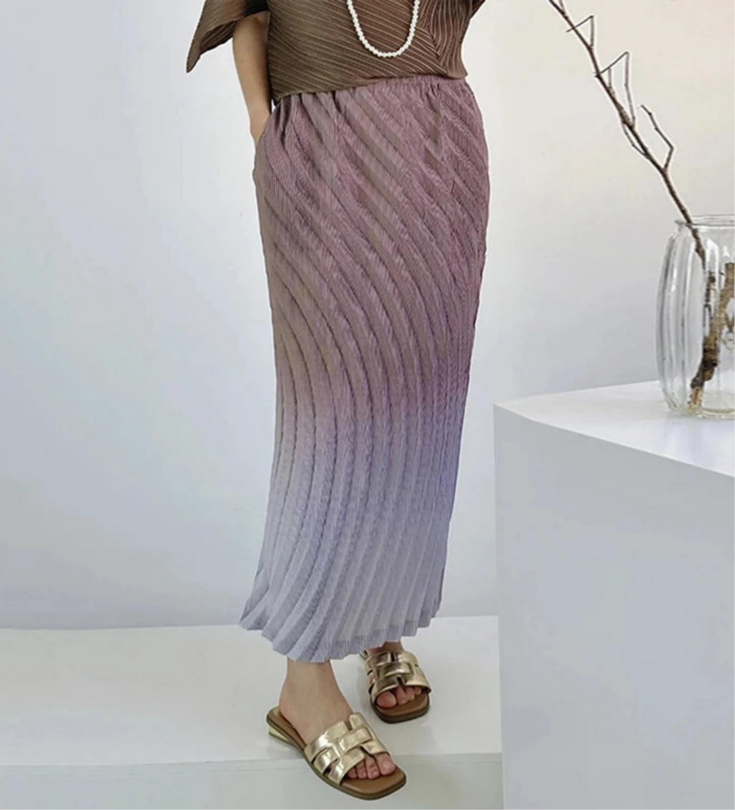 Luxe Long Pleated Ombre Skirt