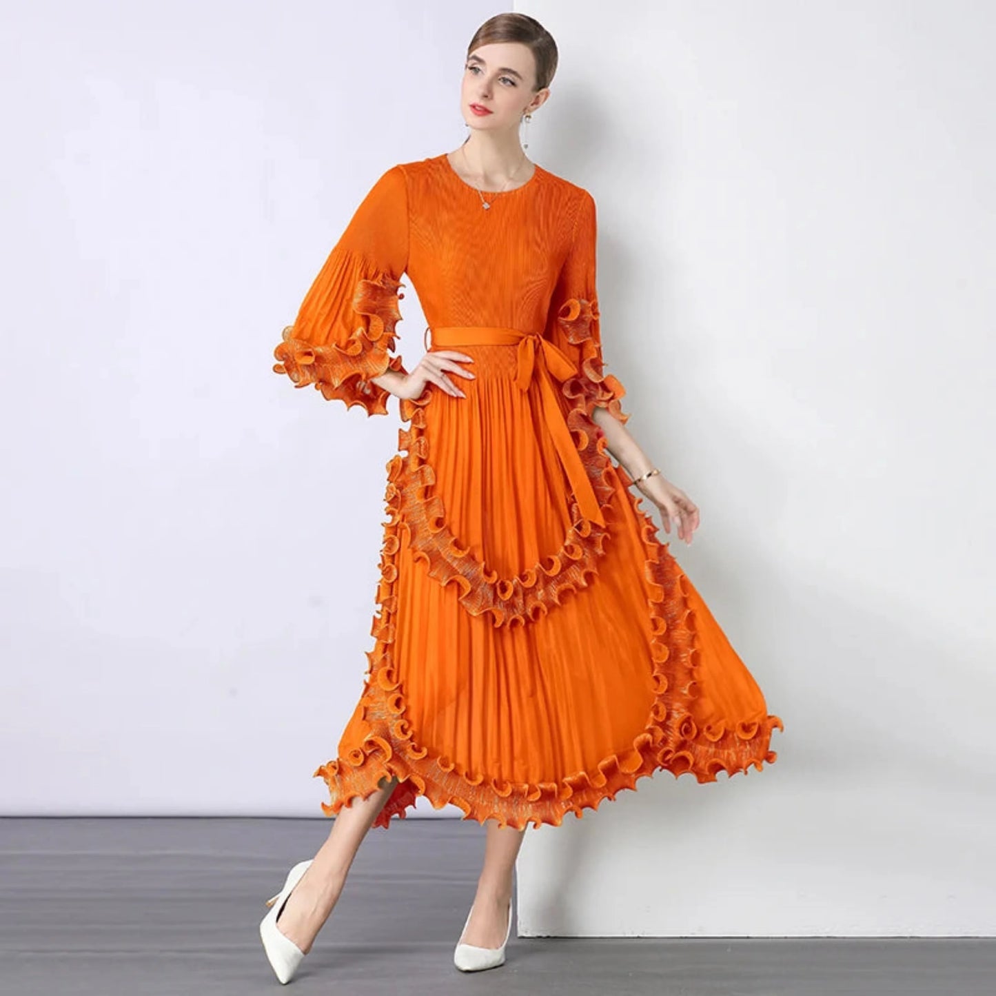 Truly Pleated Ruffle Dress