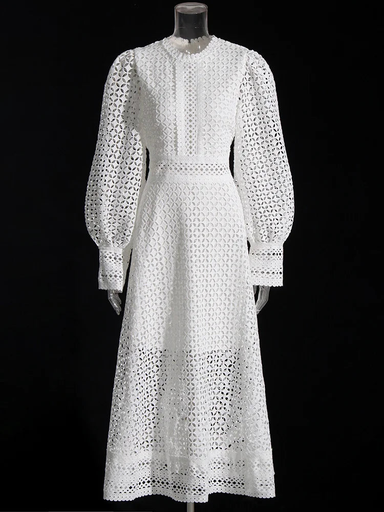 Luxury Lace Midi Dress - Long Balloon Sleeve