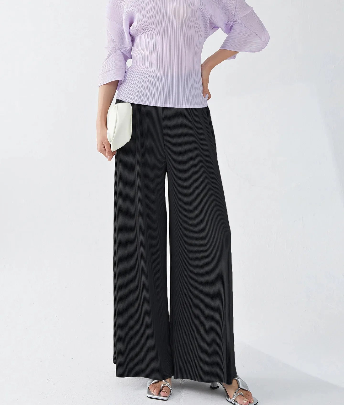 Luxury Plisse Wide-Leg Trousers