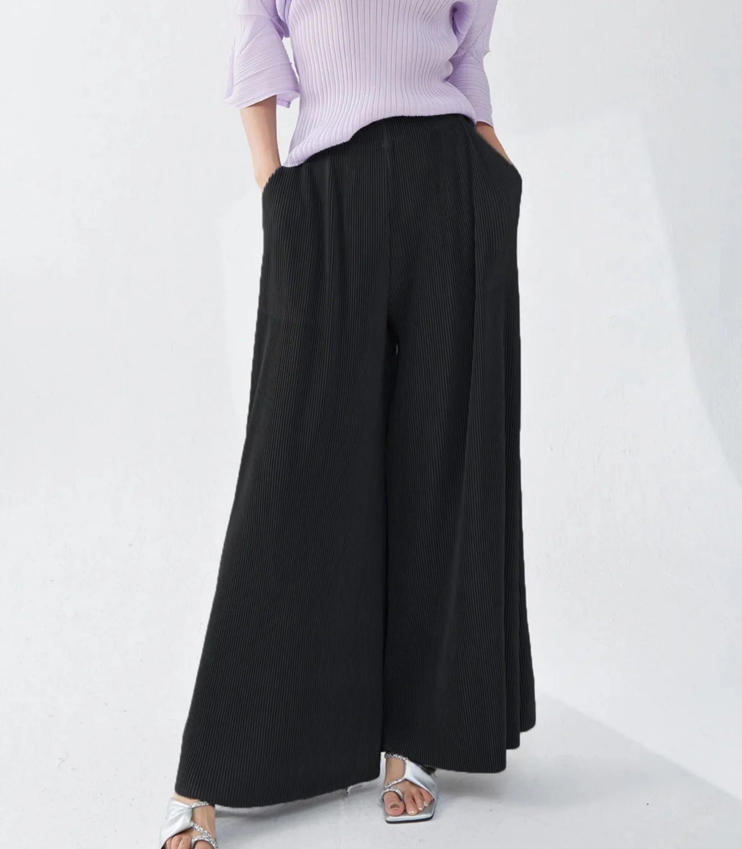 Luxury Plisse Wide-Leg Trousers
