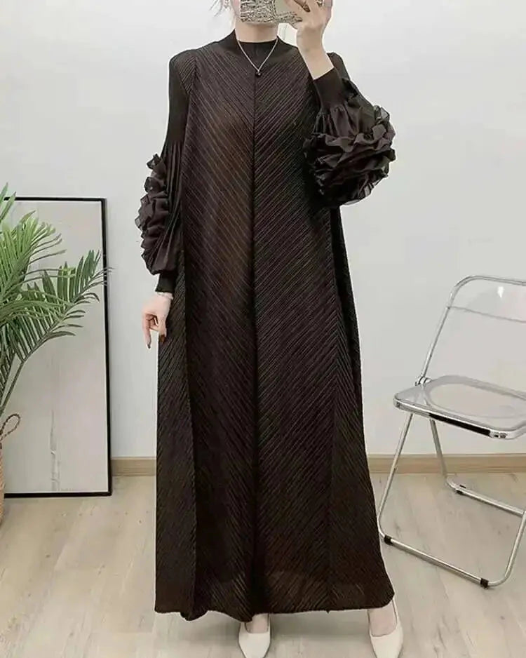 Truly Pleated Ruffle Sleeve Dress