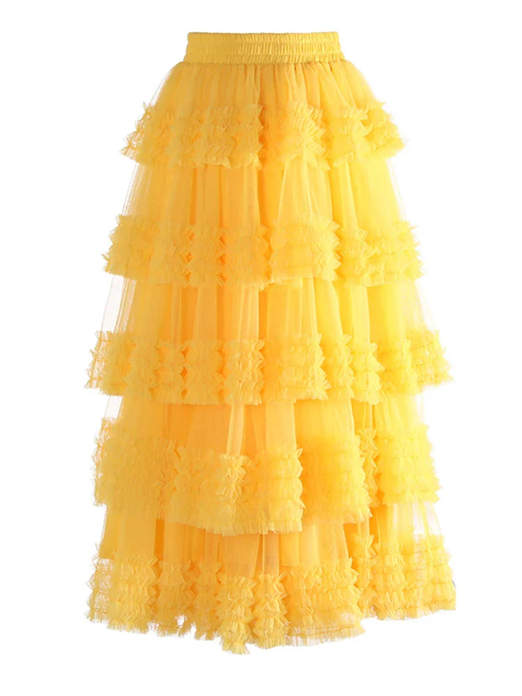 Romantic Ruffles Pull-on Midi Skirt
