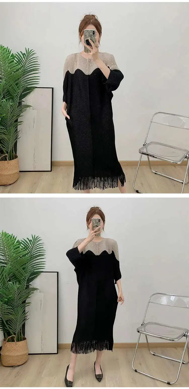 Luxury Plissé Dress with Tassel