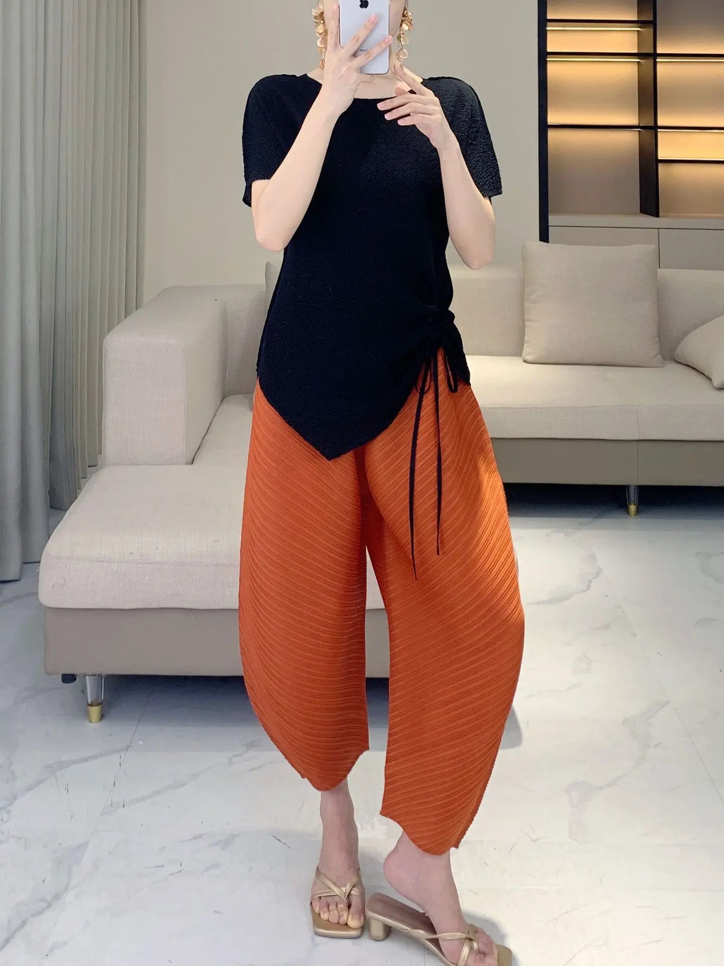 Plissé Pleated Palazzo Pants
