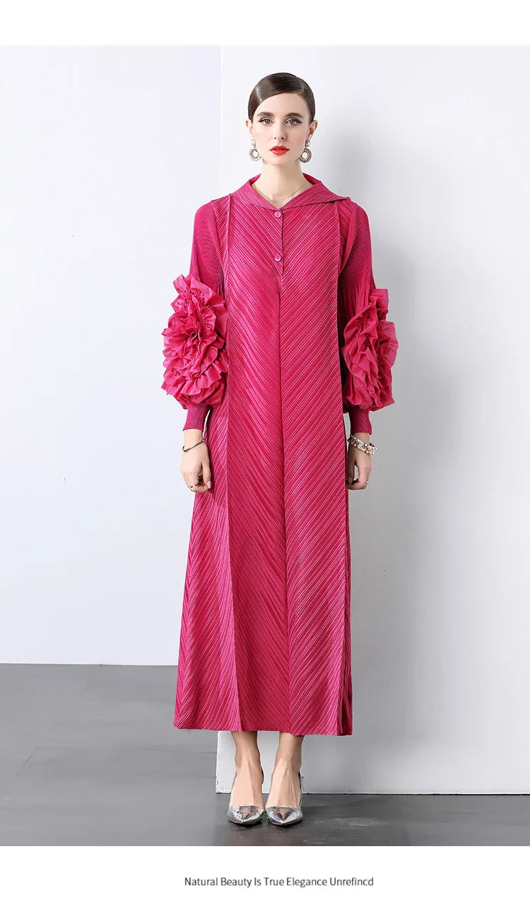 Plissé Pleated Long Sleeve Dress