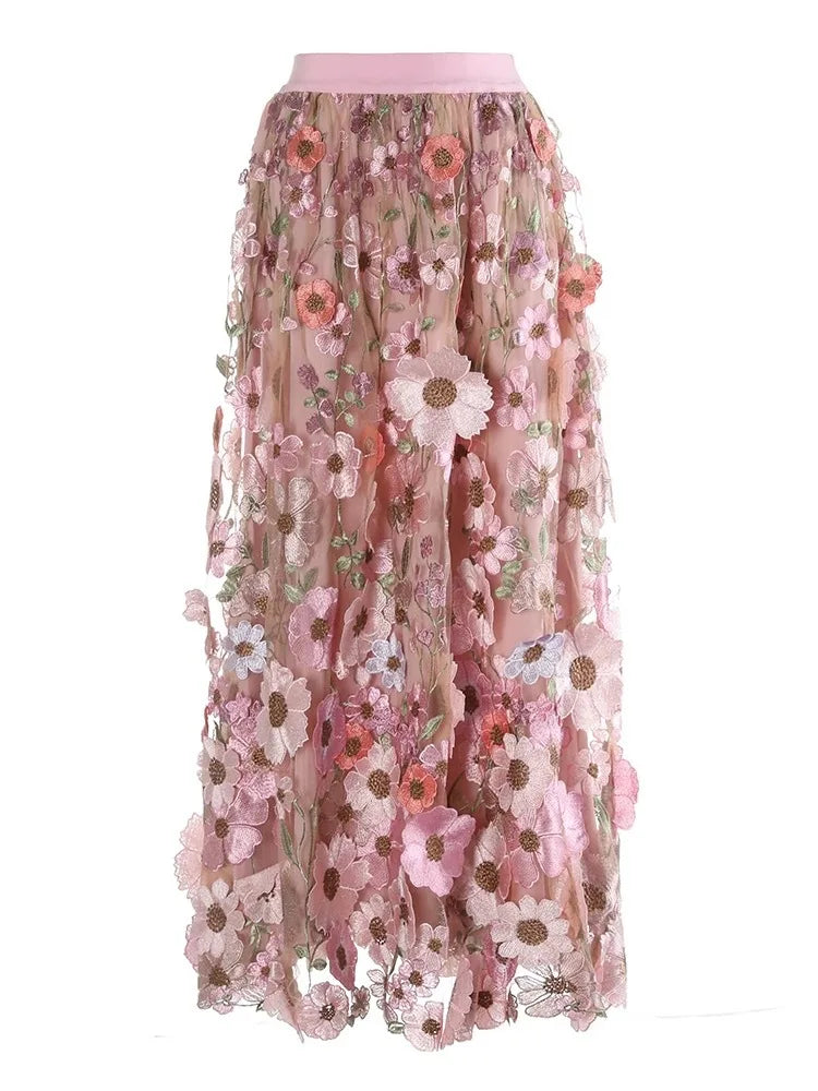 Luxury Floral Stretchy-Waist Skirt