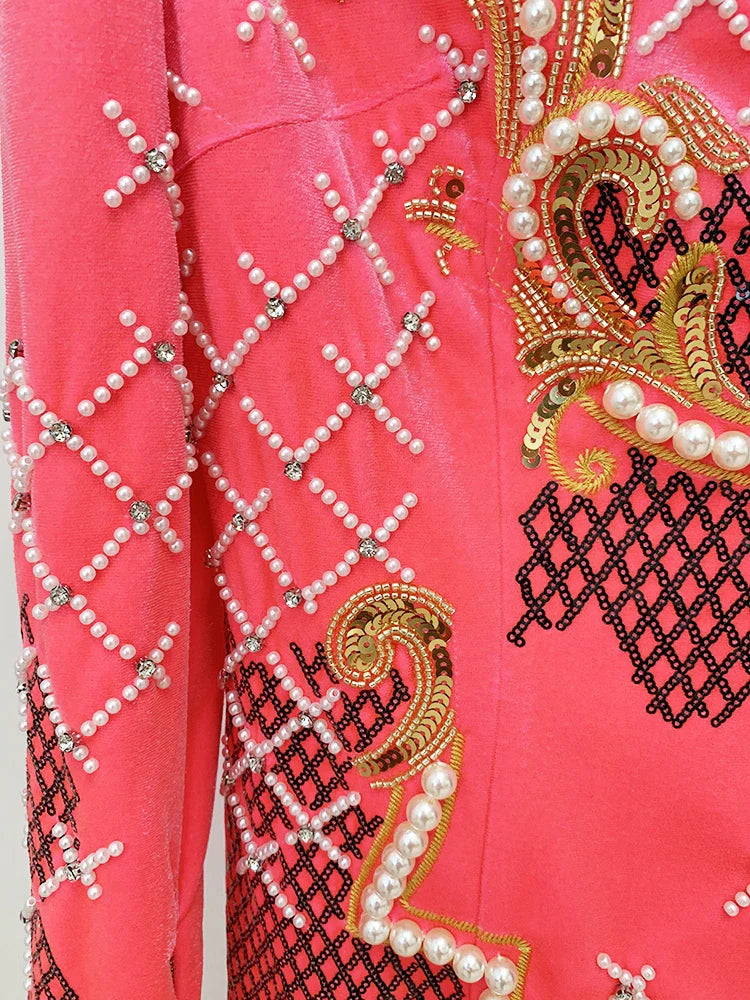 Mini Velvet Dress: Pearl & Bead Embellishments