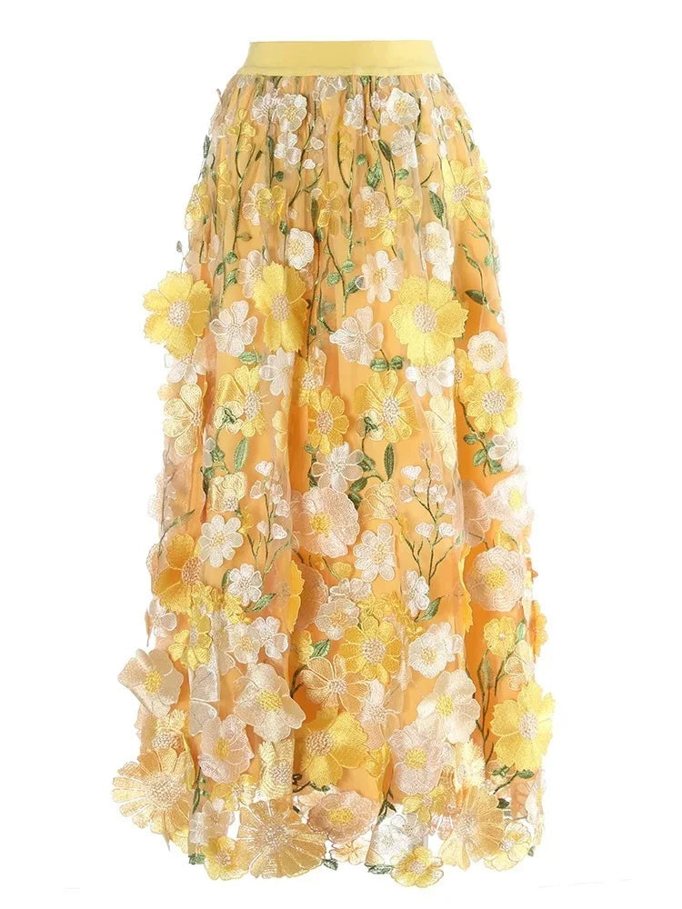 Luxury Floral Stretchy-Waist Skirt