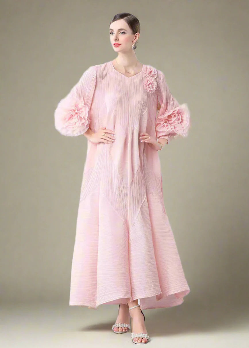 Floral Bell Sleeve Pleated Dress