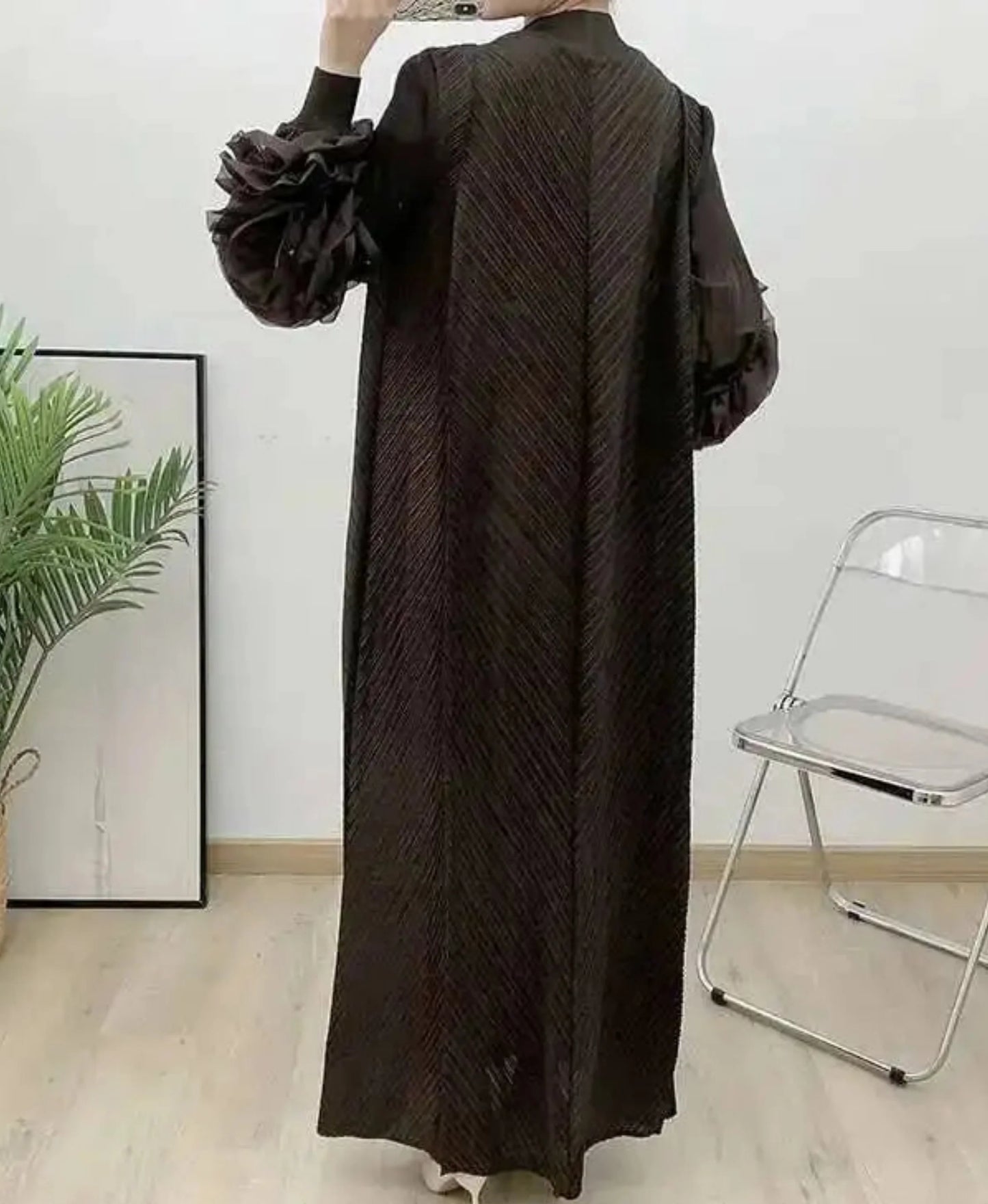 Truly Pleated Ruffle Sleeve Dress
