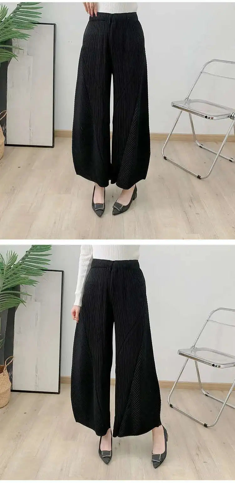 Plissé Pleated Wide-Leg Trousers