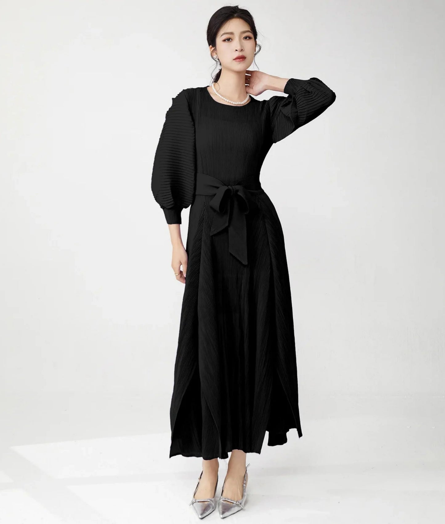 Truly Plissé Ruffle Midi Dress