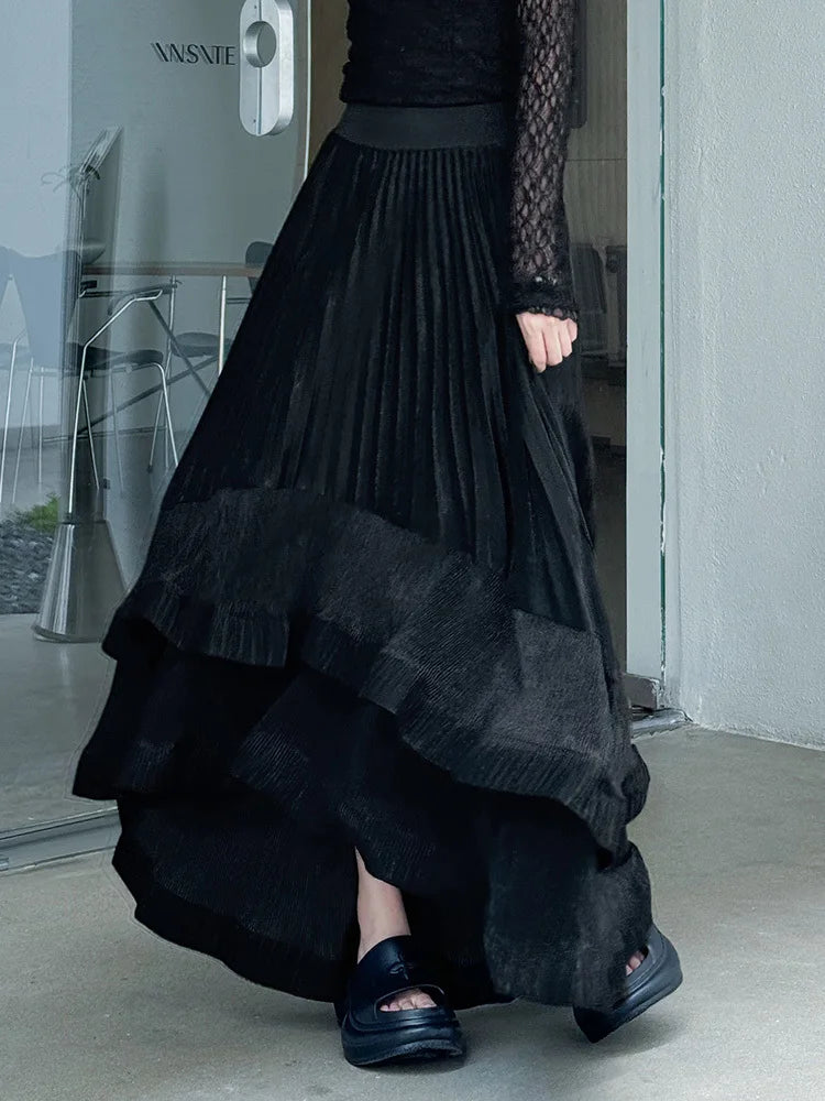 Metallic Asymmetric Pleated Skirt
