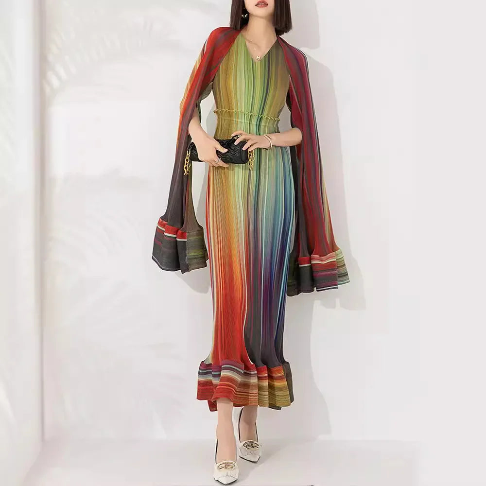 Women's Chic Pleated Sleeveless Midi Dress & Shawl Set