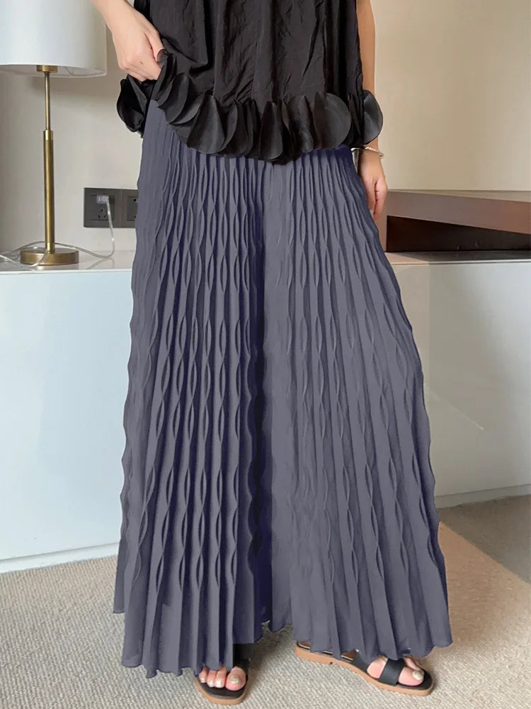 Pleated Chiffon Wide-Leg Trousers