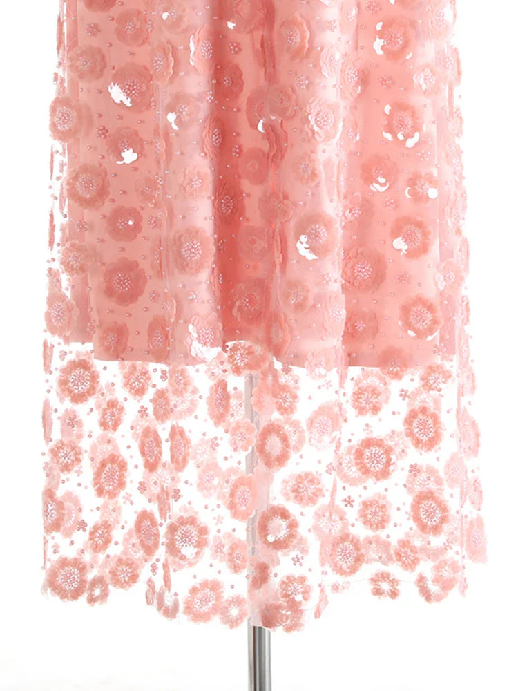 Elegant Floral Sequin Mesh Skirt