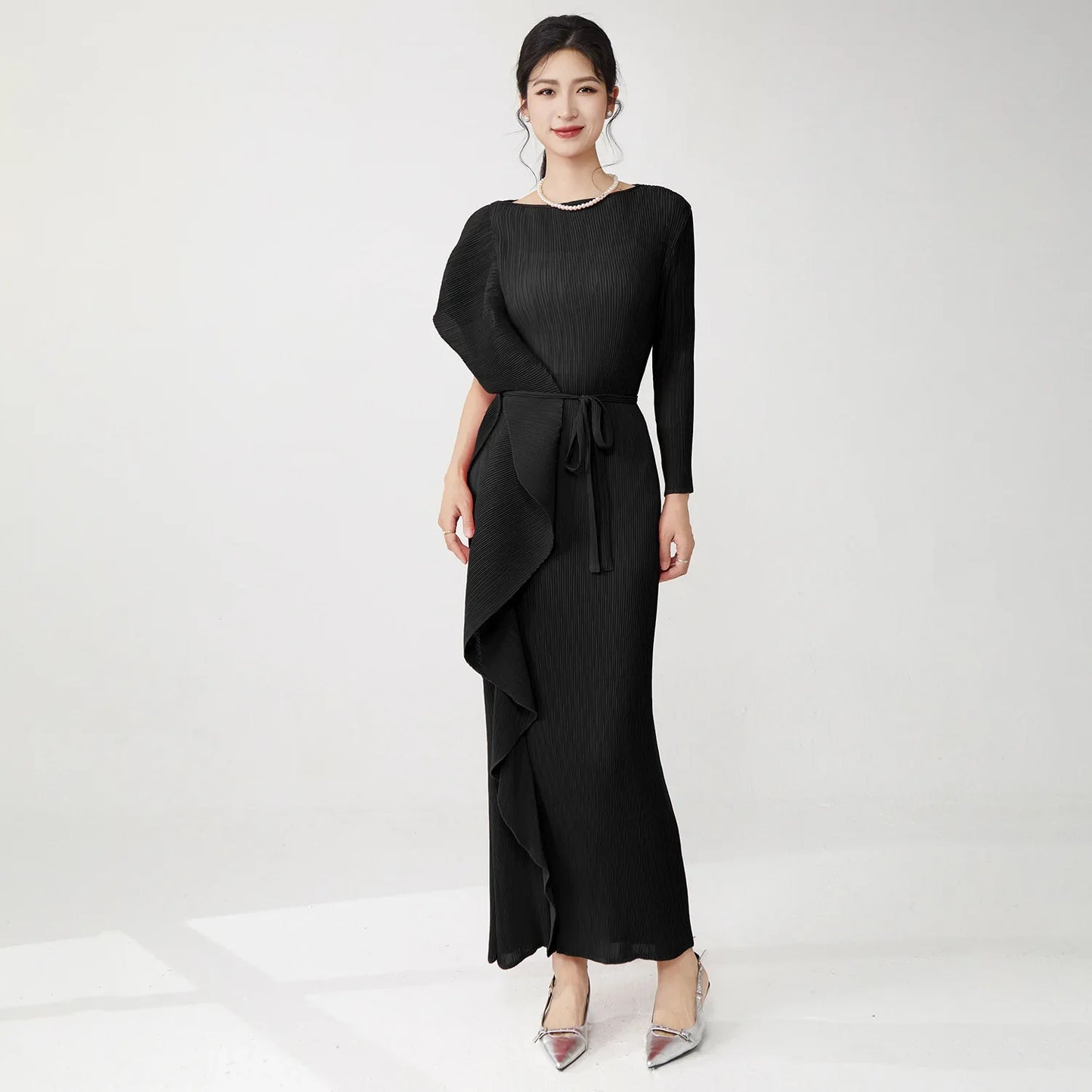Luxury Plissé Asymmetric Dress