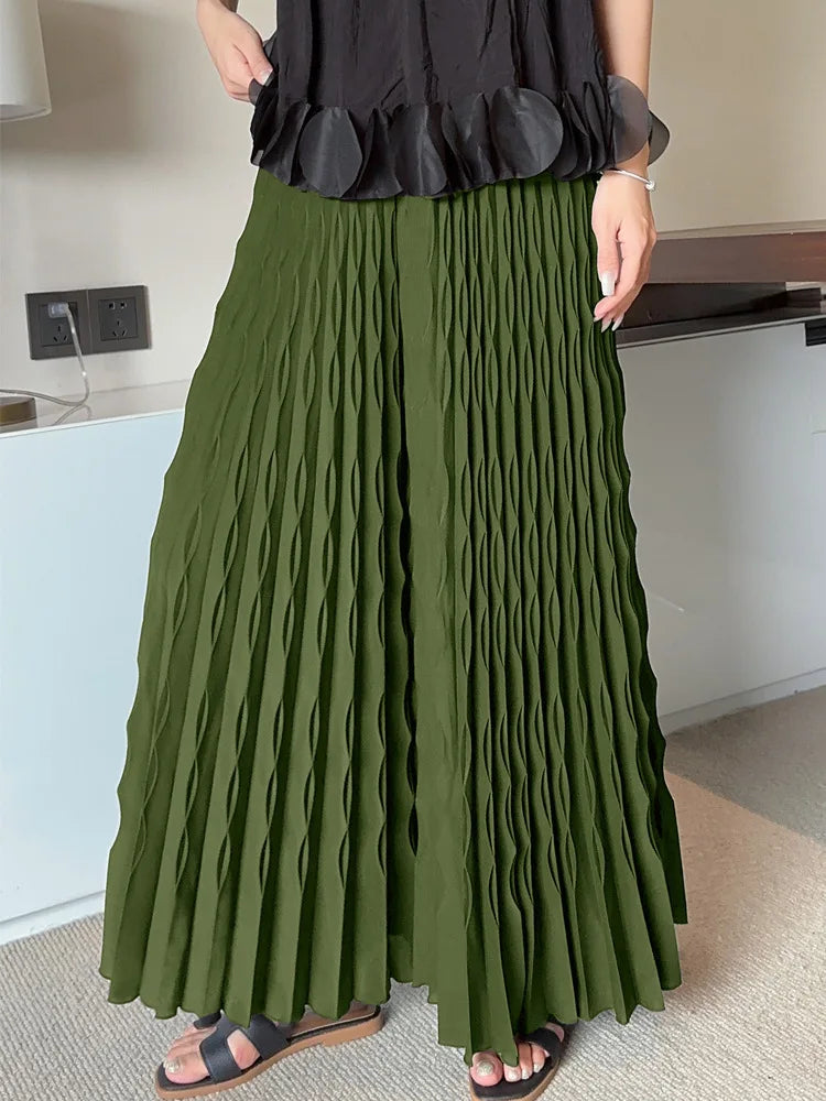 Pleated Chiffon Wide-Leg Trousers