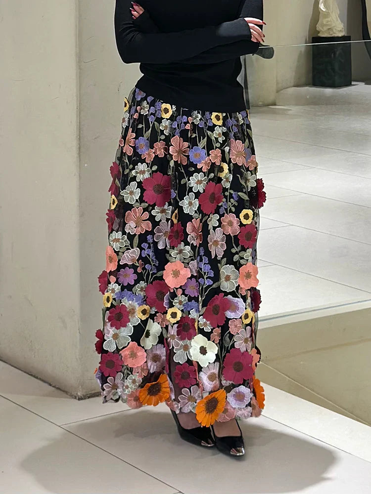 Luxe Floral Pull-On Midi Skirt