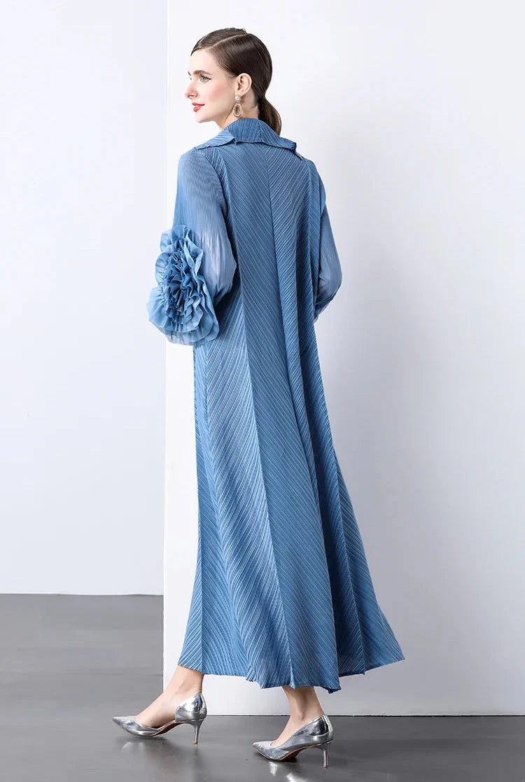 Plissé Pleated Long Sleeve Dress