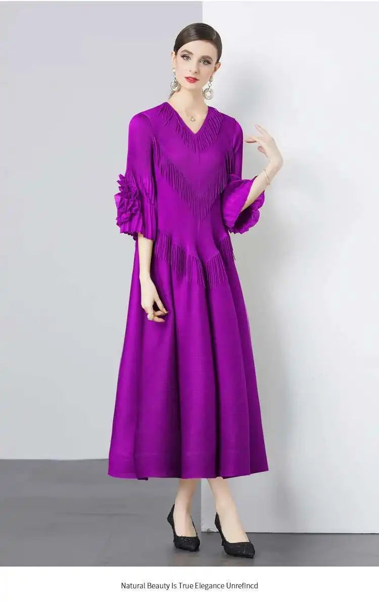 Plisse Floral Cape Sleeve Dress