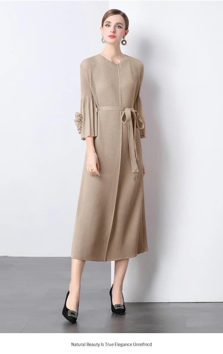 Floral Cape Sleeve Plisse Dress